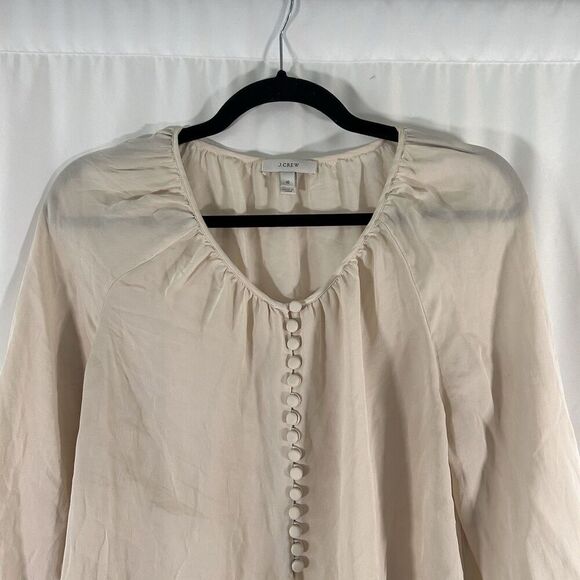 J. Crew 100% Silk Blouse Women's 10 Ivory Long Sleeve Round Neck Lightweight - Picture 2 of 11
